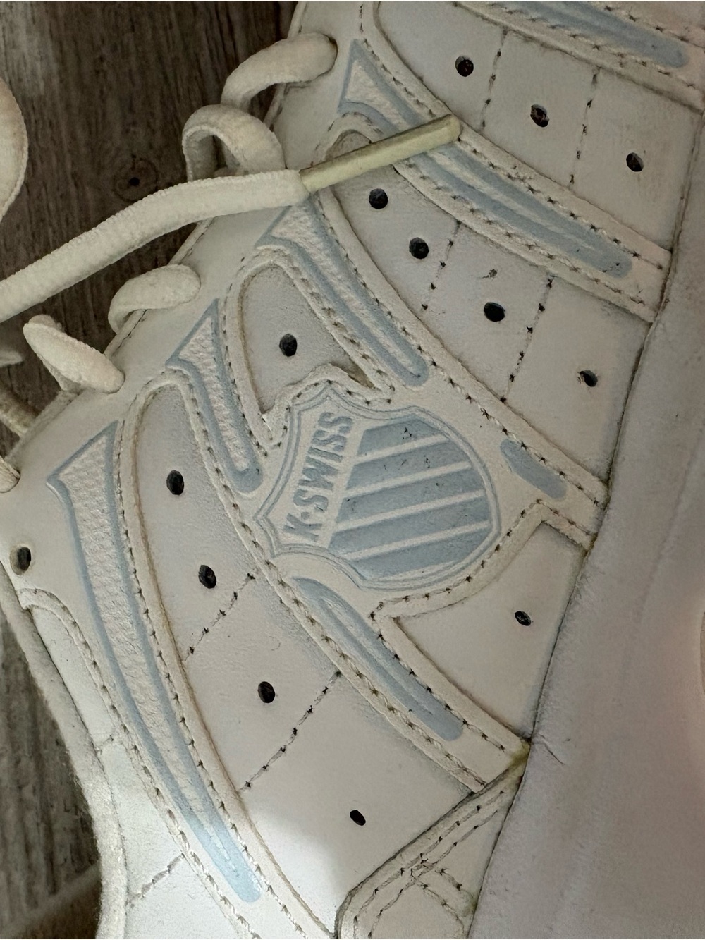 K-Swiss White and Light Blue Leather Tennis Shoes